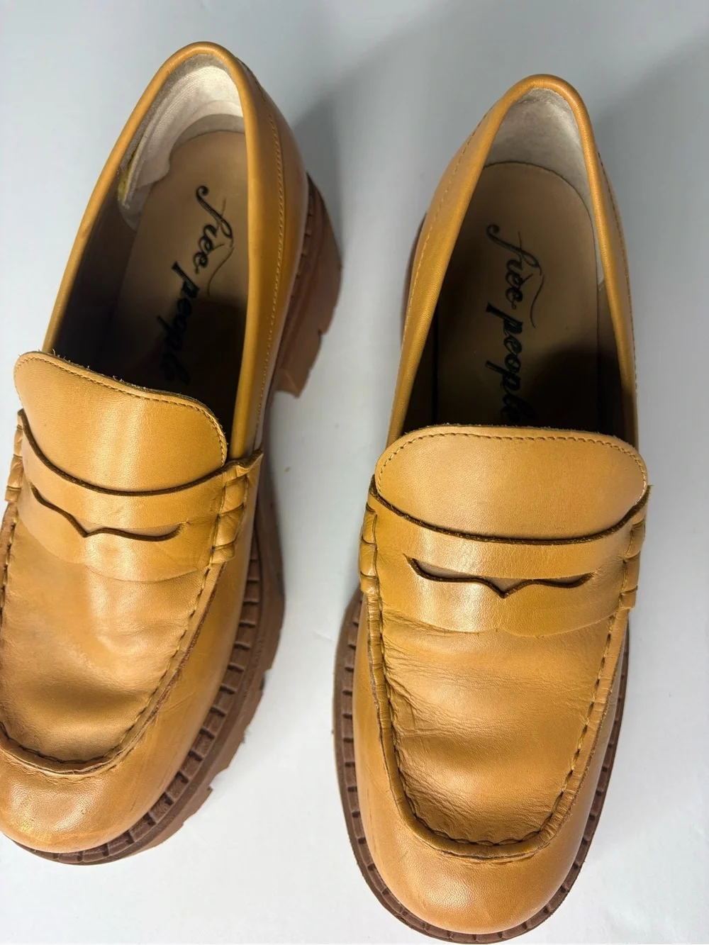 Free People Lyra Lug sole penny loafers camel tan size 37